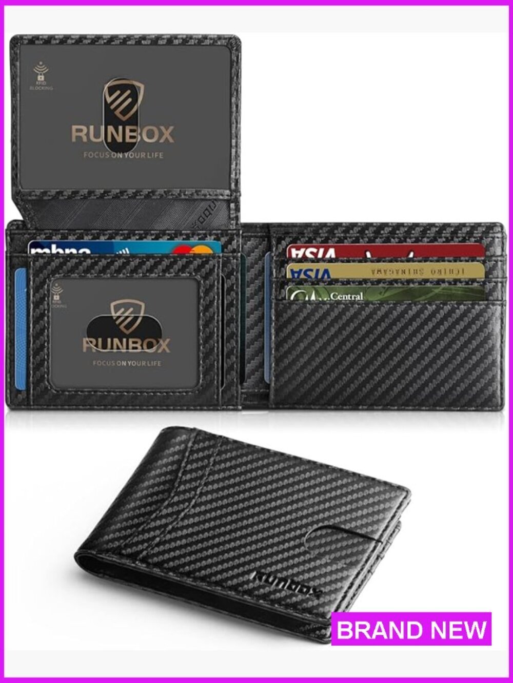 Slim RFID Leather Wallet Minimalist Bifold 2 ID Window Gift Box Men's